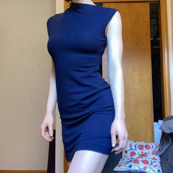 Jil Sander Asymmetrical Collar Bodycon Blue Knee-Length Dress S - Picture 2 of 11